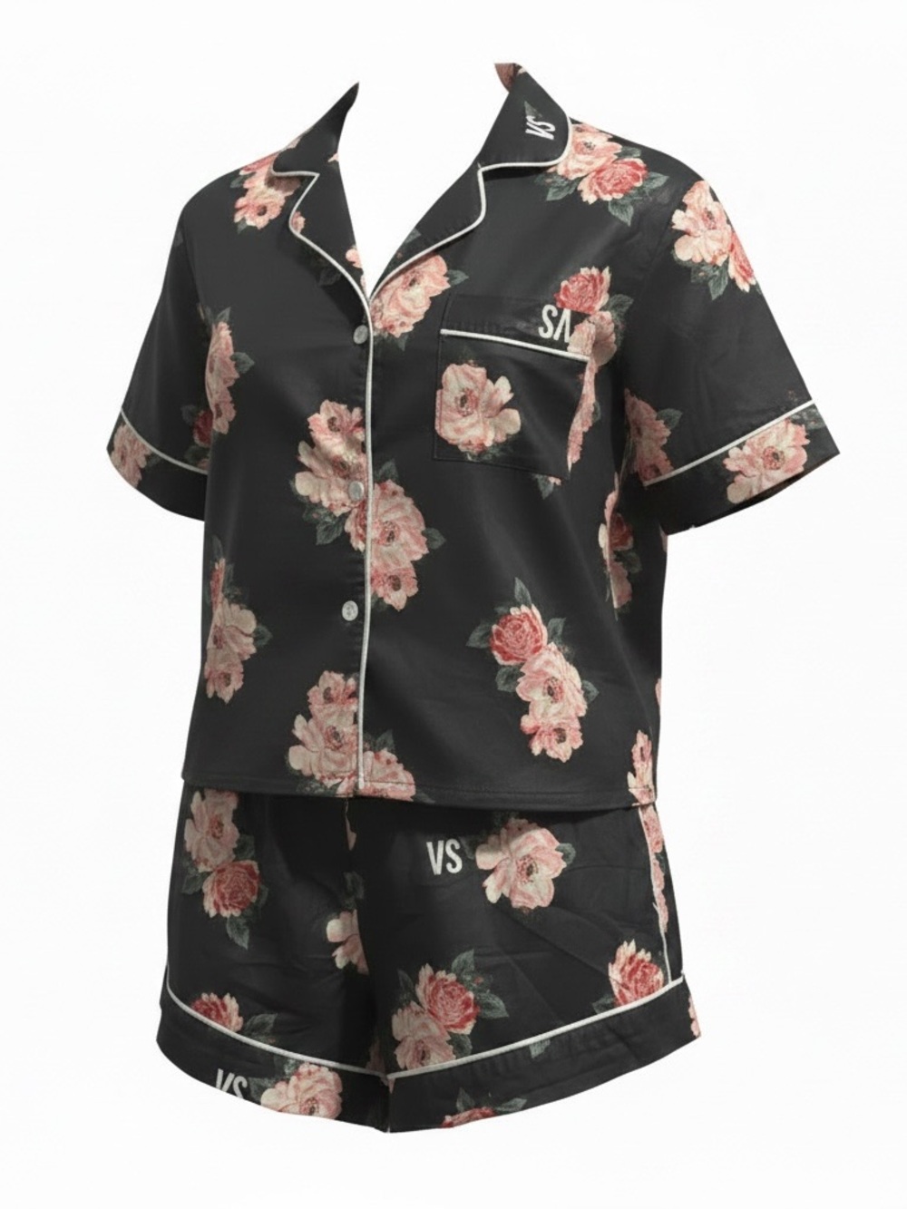 Victoria's Secret Black Floral Short-Sleeve Pajama Set